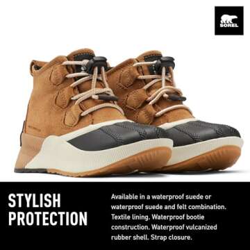 Sorel Youth Unisex Youth Out N About Classic Waterproof Boots - Camel Brown, Sea Salt - Size 5