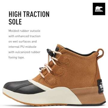 Sorel Youth Unisex Youth Out N About Classic Waterproof Boots - Camel Brown, Sea Salt - Size 5