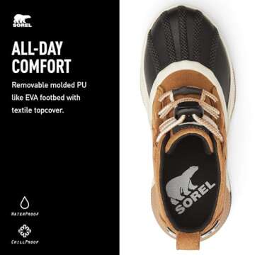 Sorel Youth Unisex Youth Out N About Classic Waterproof Boots - Camel Brown, Sea Salt - Size 5