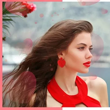 Valentine's Day Heart Earrings 3 Pairs Heart Beaded Earrings Statement Drop Earrings Handmade Seed Bead Heart Earrings (Pure)