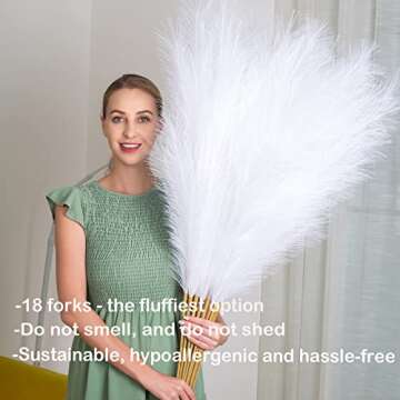 EVODIS Pampas Grass Decor Tall, 43"/110cm Faux Pampas Grass 6 Stems Large Pompass Grass Branches Tal...