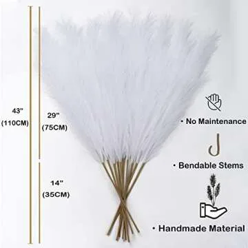 EVODIS Pampas Grass Decor Tall, 43"/110cm Faux Pampas Grass 6 Stems Large Pompass Grass Branches Tall Bulk Boho Flower Arrangement for Home Room Wedding Party Decor (White)