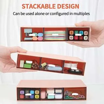 LETURE Stackable Desk Organizer, Plastic Storage Drawer for Office School Home Makeup, Pen Pencils Markers Stationery Supplies Organizers (Pink -3 Draws)