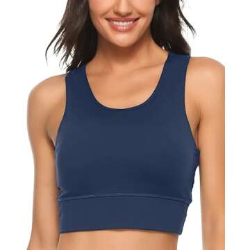 Nine Bull Sports Bra - High Impact Workout Tank - Removable Padded Yoga Racerback Crop Top in Navy B...