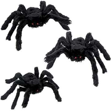 6 Halloween Spider Decorations, Realistic Hairy Spiders Set, Giant Scary Spider Props for Yard, Indoor and Outdoor Creepy Decor, Home Party Decorations (36” 30” 24” 18” 18” 12”)