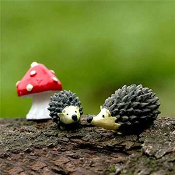Danmu Resin Mini Hedgehogs and Mushroom, Miniature Figurines, Fairy Garden Accessories, Fairy Garden Supplies, Fairy Garden Animals for Fairy Garden, Micro Landscape, Plant Pots, Bonsai Craft Decor