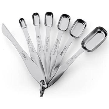 Spring Chef Stainless Steel Measuring Spoons Set of 7 with Leveler, Rectangular Metal Teaspoon & Tab...