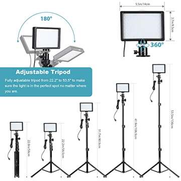PHOPIK Dimmable 5600K LED Video Light with Adjustable Tripod Stand & Color Filters, 2-Pack Continuous Photography Lighting for Webcam, Zoom, Streaming, YouTube, TikTok, Photography Lighting
