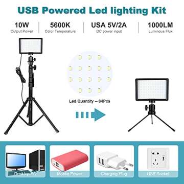 PHOPIK Dimmable 5600K LED Video Light with Adjustable Tripod Stand & Color Filters, 2-Pack Continuous Photography Lighting for Webcam, Zoom, Streaming, YouTube, TikTok, Photography Lighting