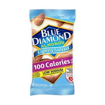 Blue Diamond Almonds Low Sodium Lightly Salted Snack Nuts, 100 Calorie Packs, 0.6 Ounce (Pack of 32)