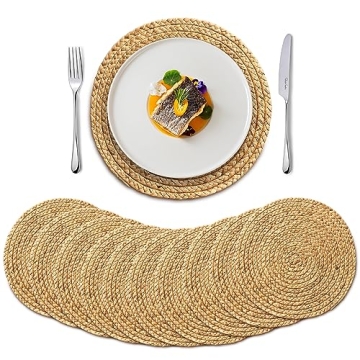 BLUEWEST Woven Placemats, 13" Round Placemats Rattan Placemats (Pack 10) Wicker Water Hyacinth Place...