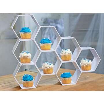 Kwirkworks Cupcake Stand -Unique Design Honeycomb Cupcake holder |Create Several Styles with Different Combinations of Hexagon Shelf (White)