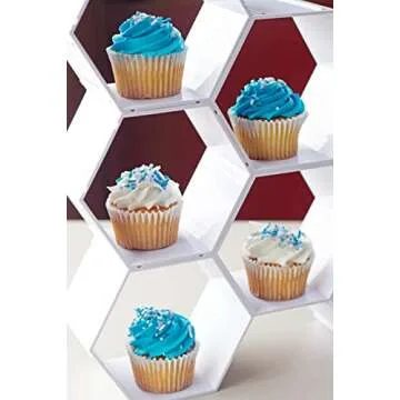 Kwirkworks Cupcake Stand -Unique Design Honeycomb Cupcake holder |Create Several Styles with Different Combinations of Hexagon Shelf (White)