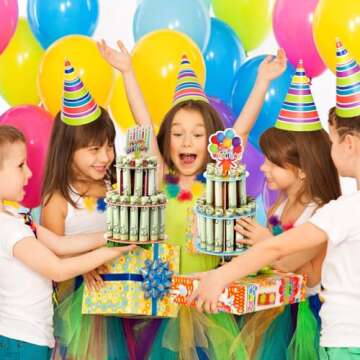 Dianelhall 2 Pcs Birthday Money Holder for Gift Colorful Happy Birthday Double Layer Cash Stand with 26 Holes Money Holder Cash Gift Ideas for Boys Girls Birth Party Favor