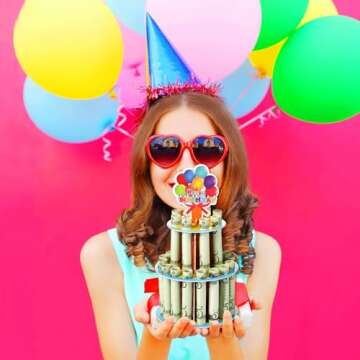 Dianelhall 2 Pcs Birthday Money Holder for Gift Colorful Happy Birthday Double Layer Cash Stand with 26 Holes Money Holder Cash Gift Ideas for Boys Girls Birth Party Favor