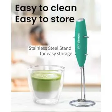 Elementi Matcha Whisk & Frother Set - Powerful Electric Matcha Mixer, Easy to Use Macha Wisk Kit - Craft Effortless Lattes with the Elementi Milk Frother Wand (Emerald Green)