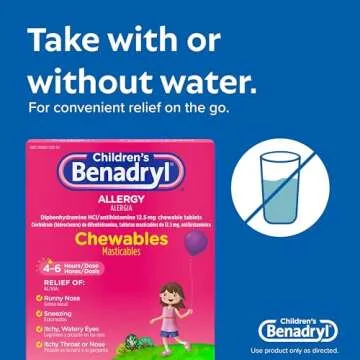 Benadryl Children's Allergy Chewables with Diphenhydramine HCl, Antihistamine Chewable Tablets in Grape Flavor, Three Pack, 3 x 20 ct Each, 60 ct