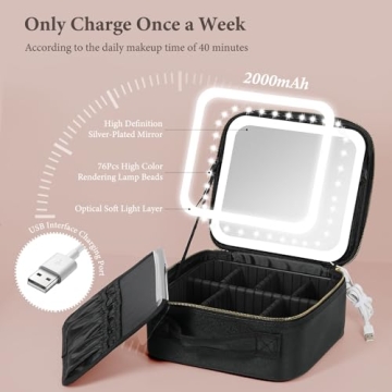 Behaesty Makeup Bag with LED Light, Adjustable Dividers