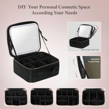 Behaesty Makeup Bag with LED Light, Adjustable Dividers