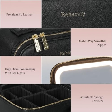 Behaesty Makeup Bag with LED Light, Adjustable Dividers