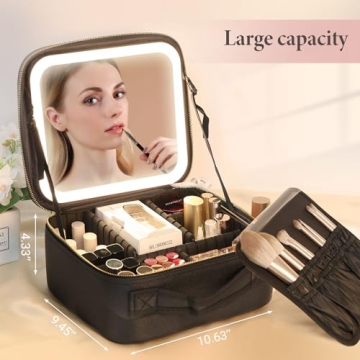 Behaesty Makeup Bag with LED Light, Adjustable Dividers