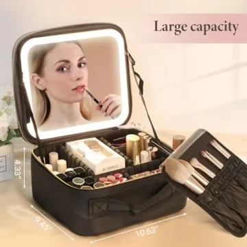 Behaesty Makeup Bag with LED Light, Adjustable Dividers