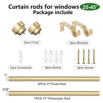 Gold Curtain Rods for Windows 28 to 48 Inch(2.3-4ft),1 Inch Diameter Adjustable Curtain Rod,Modern Drapery Rods,Decorative Window Curtains Rod 20-45",Gold