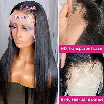 Ysxbui 13x6 Lace Front Wigs Human Hair 180 Density Straight HD Transparent Lace Front Human Hair Wigs for Women 13x6 Lace Front Wigs Human Hair Pre Plucked with Baby Hair Natural Color (26 Inch)