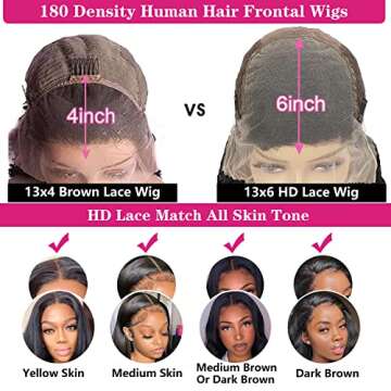Ysxbui 13x6 Lace Front Wigs Human Hair 180 Density Straight HD Transparent Lace Front Human Hair Wigs for Women 13x6 Lace Front Wigs Human Hair Pre Plucked with Baby Hair Natural Color (26 Inch)