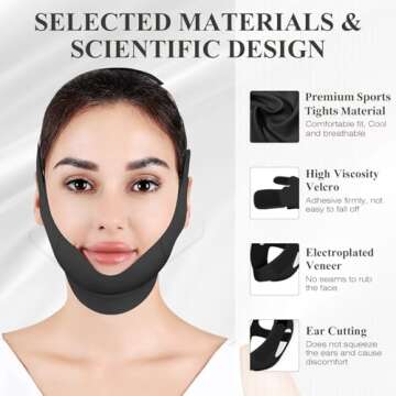 Chin Strap for Sleeping,Adjustable Chin Strap,Jaw Strap,Jawline Shaper,V Line Lifting Mask,Deep Black,M