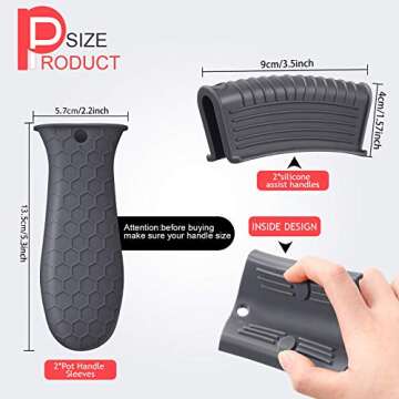 4 Pieces Silicone Hot Handle Holder, Pot Holders Cover, Silicone Assist Handle Holder, Non-Slip Pot Holder Sleeve, Heat Resistant Potholder Cookware Handle for Cast Iron Skillet Metal Pan (Grey)