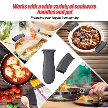 4 Pieces Silicone Hot Handle Holder, Pot Holders Cover, Silicone Assist Handle Holder, Non-Slip Pot Holder Sleeve, Heat Resistant Potholder Cookware Handle for Cast Iron Skillet Metal Pan (Grey)