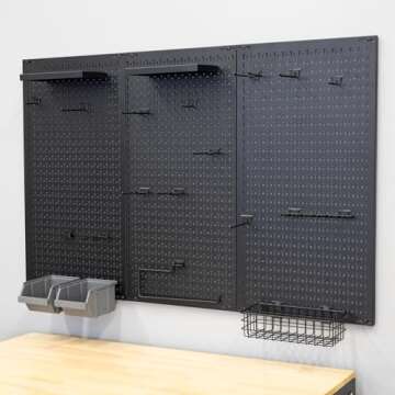Metal Pegboard Power Tool Organizer, Garage Wall Storage, 3 Panel Pegboard Wall Mount Organizer, Inc...