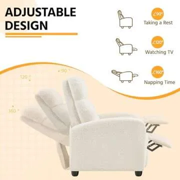 Yaheetech Fabric Recliner Chair Single Sofa Home Theater Seatting Adjustable Modern Single Reclining Chair for Living Room Bedroom Home Theater Ivory