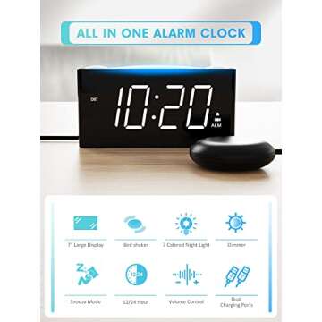 ROCAM Extra Loud Alarm Clock with Bed Shaker, 0-100% Dimmer, Vibrating Alarm Clock for Heavy Sleeper...
