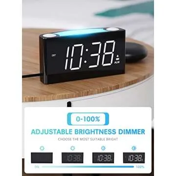 ROCAM Extra Loud Alarm Clock with Bed Shaker, 0-100% Dimmer, Vibrating Alarm Clock for Heavy Sleepers, Hearing Impaired, Teens with 7" Large Display, USB Charger, Night Light, Snooze & DST
