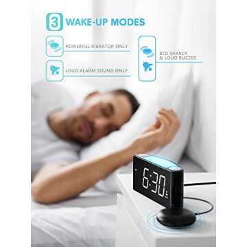 ROCAM Extra Loud Alarm Clock with Bed Shaker, 0-100% Dimmer, Vibrating Alarm Clock for Heavy Sleepers, Hearing Impaired, Teens with 7" Large Display, USB Charger, Night Light, Snooze & DST