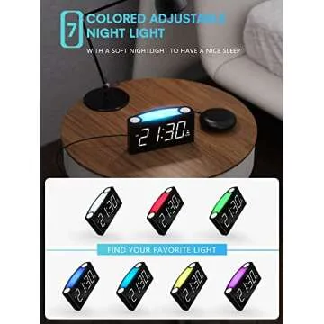 ROCAM Extra Loud Alarm Clock with Bed Shaker, 0-100% Dimmer, Vibrating Alarm Clock for Heavy Sleepers, Hearing Impaired, Teens with 7" Large Display, USB Charger, Night Light, Snooze & DST