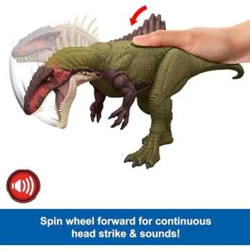 Mattel Jurassic World Chaos Theory Battle Roarin’ Becklespinax Dinosaur Action Figure Toy, Rampage Head Strike, Chomp, Roars & Snarls, Extending Spikes