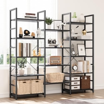 NUMENN Triple Wide Bookshelf Stylish 5 Tier Organizer