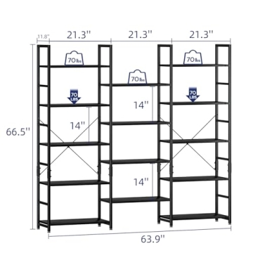 NUMENN Triple Wide Bookshelf Stylish 5 Tier Organizer