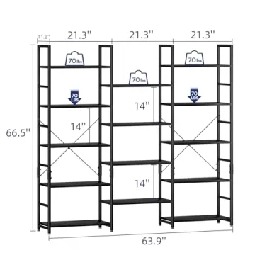 NUMENN Triple Wide Bookshelf Stylish 5 Tier Organizer