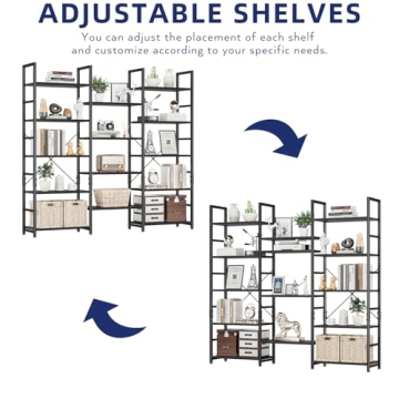 NUMENN Triple Wide Bookshelf Stylish 5 Tier Organizer