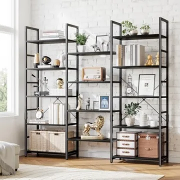 NUMENN Triple Wide Bookshelf Stylish 5 Tier Organizer