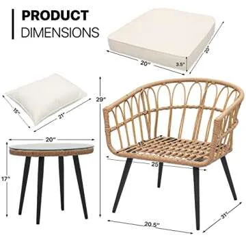 MoNiBloom 3 Piece Patio Conversation Bistro Set, Outdoor All-Weather Wicker Furniture Rattan High Back 2 Chair and Side Table for Porch Backyard Garden, Capacity 250 lbs, Natural