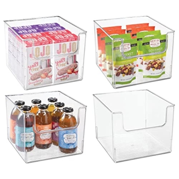 mDesign Clear Plastic Storage Bins 4 Pack Kitchen Pantry Organizer