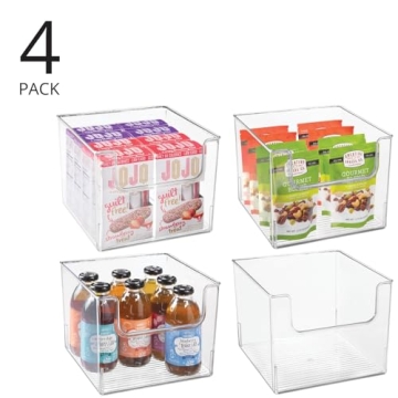 mDesign Clear Plastic Storage Bins 4 Pack Kitchen Pantry Organizer