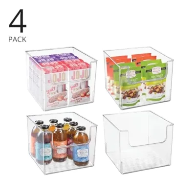 mDesign Clear Plastic Storage Bins 4 Pack Kitchen Pantry Organizer