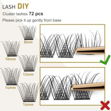 B&Q LASH Natural Individual Lashes Eyelash Clusters Extensions DIY at Home D Curl 8-16MIX 72 Clusters Lashes C D Curl (XS-D-8-16MIX)