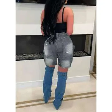 Womens High Waisted Jean Shorts Stretchy Y2K Button Bermuda Cargo Denim Shorts